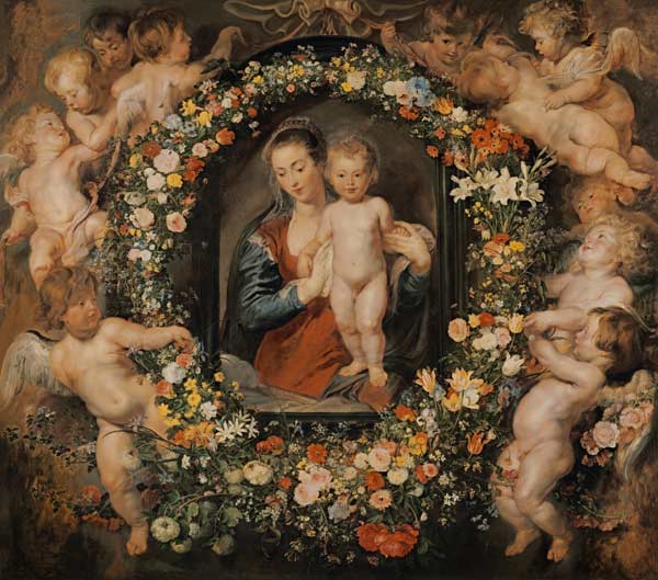 La Madonne avec la couronne de fleurs. La couronne de fleurs Jan Brueghel l’Ancien (1568-1625) – Peter Paul Rubens Peter Paul Rubens 70x70