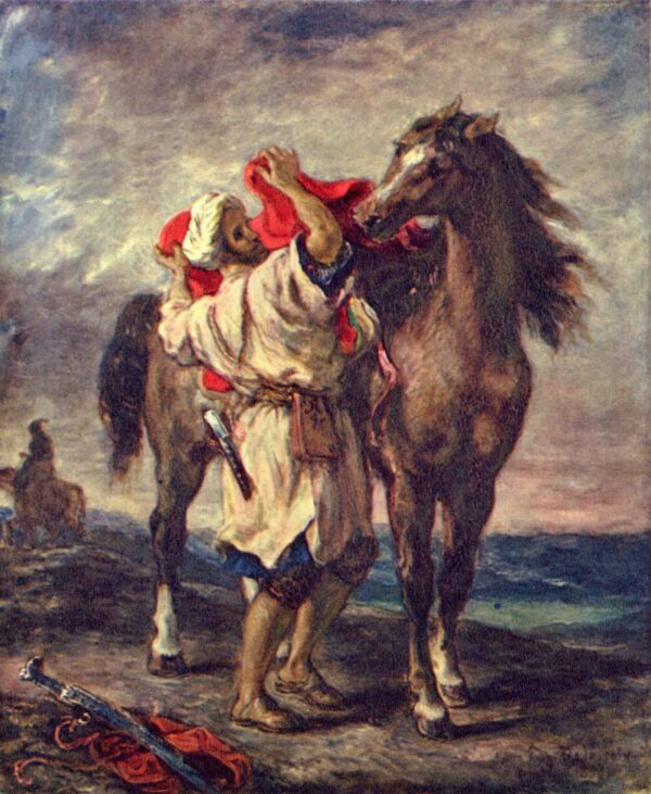 Un arabe selle son cheval – Eugène Delacroix Eugène Delacroix 70x85