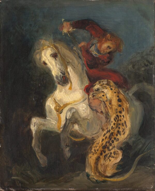 Un cavalier attaqué par un jaguar – Eugène Delacroix Eugène Delacroix 70x85