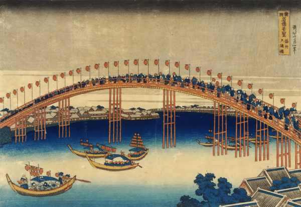 hokusai la fête des lanternes sur le pont temma – Katsushika Hokusai Katsushika Hokusai 105x70