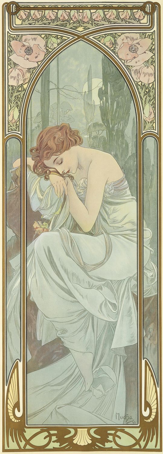 Le moment de la journée : Le repos de la nuit – Mucha Alphonse Mucha 60x180