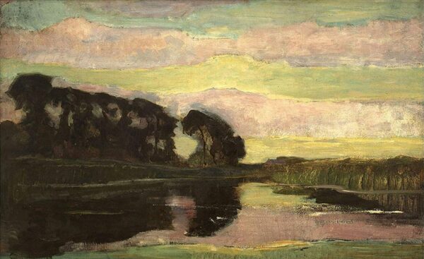 Paysage de rivière avec ciel rose et jaune – Mondrian Piet Mondrian 105x70