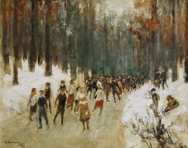 Patineurs sur le lac gelé au jardin animal de Berlin – Max Liebermann Max Liebermann 85x75