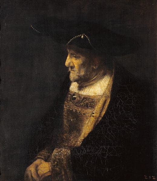 Portrait d’un homme avec perles au chapeau – Rembrandt van Rijn Rembrandt van Rijn 70x85