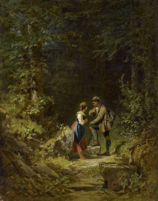 Rencontre dans la forêt (chasseur et laitière au puits de la forêt) – Carl Spitzweg Carl Spitzweg 70x85