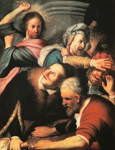 Le Christ chasse du temple les prêteurs d’argent – Rembrandt van Rijn Rembrandt van Rijn 70x85