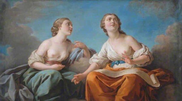 Deux muses, allégorie des cinq sens (dessus de porte) – Louis Jean François Lagrenée Louis Jean François Lagrenée 120x70