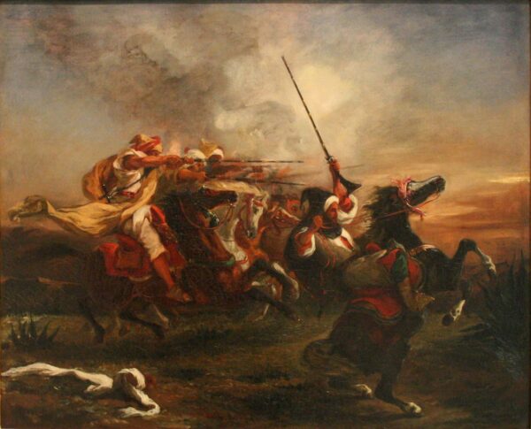 Des cavaliers marocains en action militaire – Eugène Delacroix Eugène Delacroix 85x75