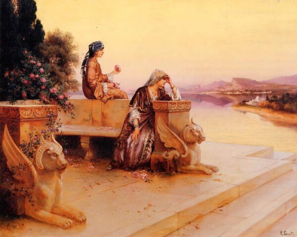 Femmes arabes élégantes sur une terrasse au coucher du soleil – Rudolf Ernst Rudolf Ernst 85x75