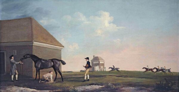 Gimcrack sur Newmarket Heath avec un entraîneur, un jockey et un garçon – George Stubbs George Stubbs 140x70