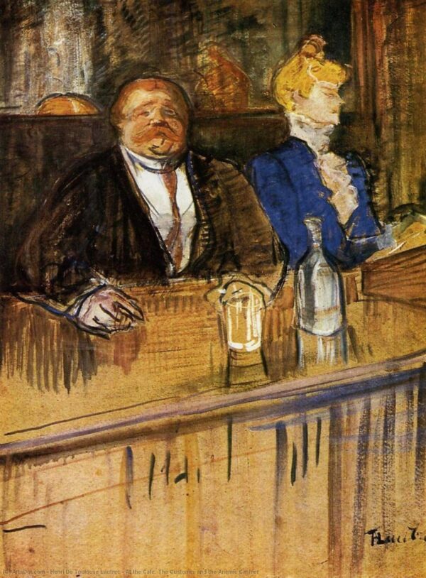 Dans le bar, le gros propriétaire et la caissière anémique – Toulouse Lautrec Henri de Toulouse-Lautrec 70x105