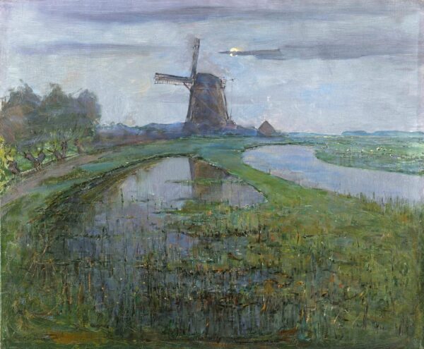 Moulin de l’est le long de la rivière gein au clair de lune – Mondrian Piet Mondrian 85x75