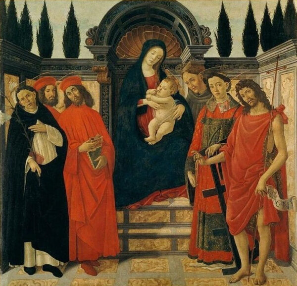 La Vierge à l’Enfant avec saint Jean Baptiste, saint Damien et saint Cosme – Sandro Botticelli Sandro Botticelli 70x70