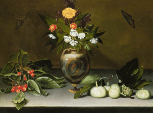 Vase avec des fleurs, cerises, figues et deux papillons – Caravage Le Caravage 85x75