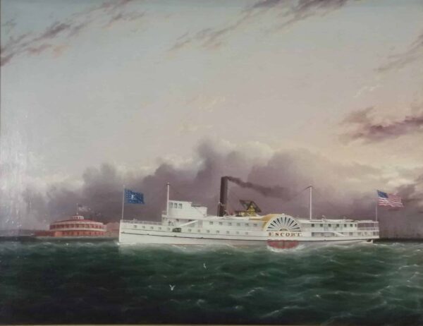 Escorte de bateaux à vapeur hors de la batterie – James E. Buttersworth James E. Buttersworth 85x75