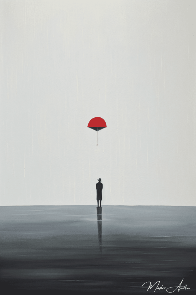 Tableau minimaliste le parapluie volant rouge Tableaux Contemporains 2
