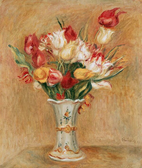 Bouquet de tulipes dans vase blanc – Pierre-Auguste Renoir Pierre-Auguste Renoir 70x85