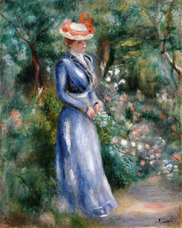 Femme en robe bleue debout dans le jardin de Saint-Cloud – Pierre-Auguste Renoir Pierre-Auguste Renoir 70x85