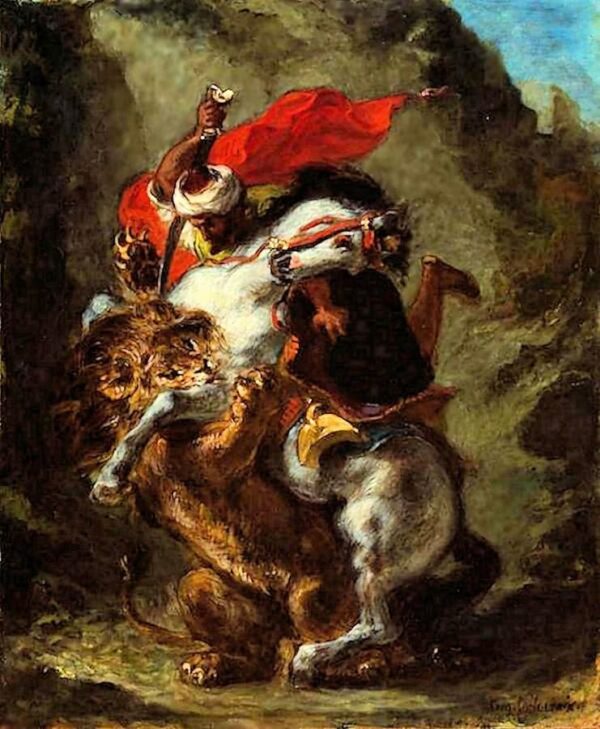 Cavalier arabe attaqué par un lion – Eugène Delacroix Eugène Delacroix 70x85