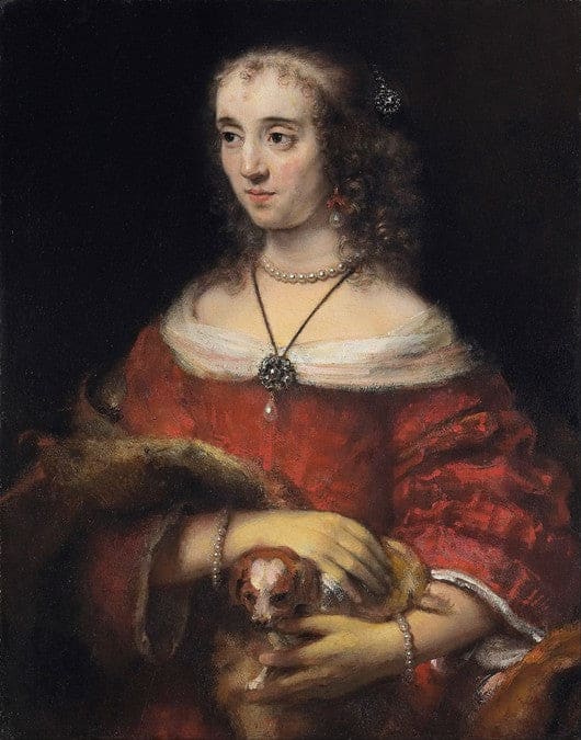 Portrait d’une dame avec un chien de salon – Rembrandt van Rijn Rembrandt van Rijn 70x85