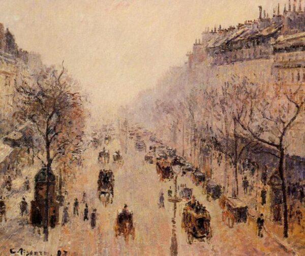 Boulevard Montmartre, matin, lumière du soleil et brume – Camille Pissarro Camille Pissarro 85x75