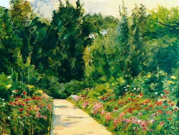 Pièces rapportées de jardin avec le chemin et des fleurs – Max Liebermann Max Liebermann 85x75