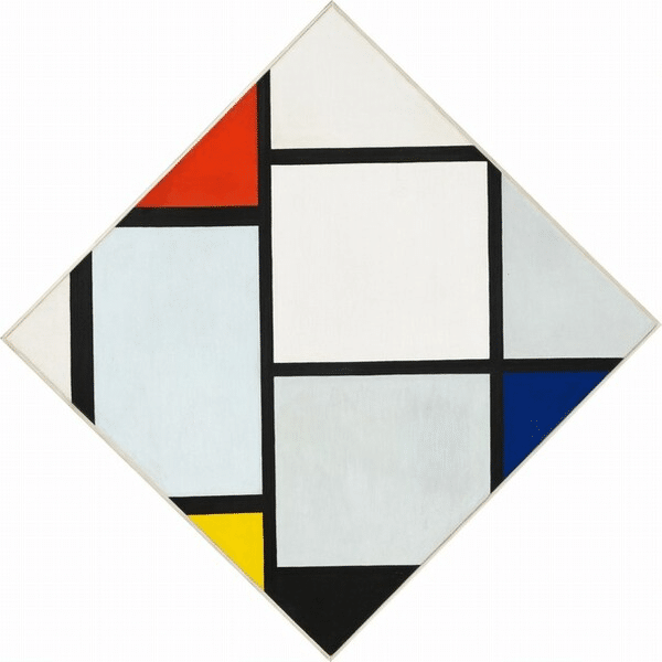 Composition losange avec rouge gris bleu jaune et noir – Mondrian Piet Mondrian 70x70