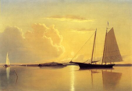 Goélette dans le port de Fairhaven, lever de soleil, 1859 – William Bradford William Bradford