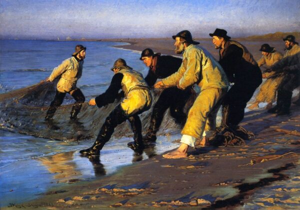 Pêcheurs tirant le filet sur la plage nord de Skagen – Peder Severin Kroyer Peder Severin Krøyer 105x70