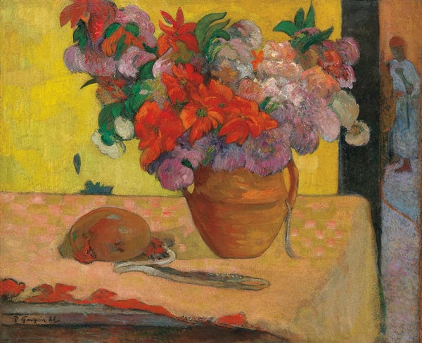 Fleurs dans un vase et une bouteille d’eau – Paul Gauguin Paul Gauguin 85x75