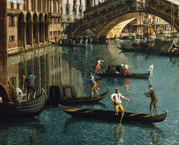 Gondoliers près du pont du Rialto, Venise – Giovanni Antonio Canal Giovanni Antonio Canal 85x75