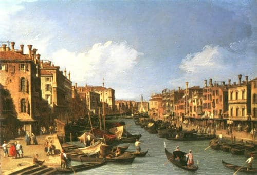 Grand Canal : vue du sud-ouest depuis le pont du Rialto tonne le Palazzo FosAri le – Canal Giovanni Antonio Giovanni Antonio Canal 105x70