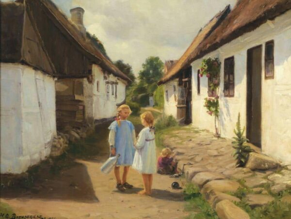 Deux enfants dans une rue de village – Hans Andersen Brendekilde Andersen Brendekilde 85x75