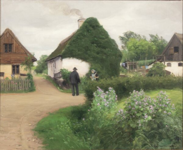 Scène de village avec des personnes en conversation – Hans Andersen Brendekilde Andersen Brendekilde 85x75