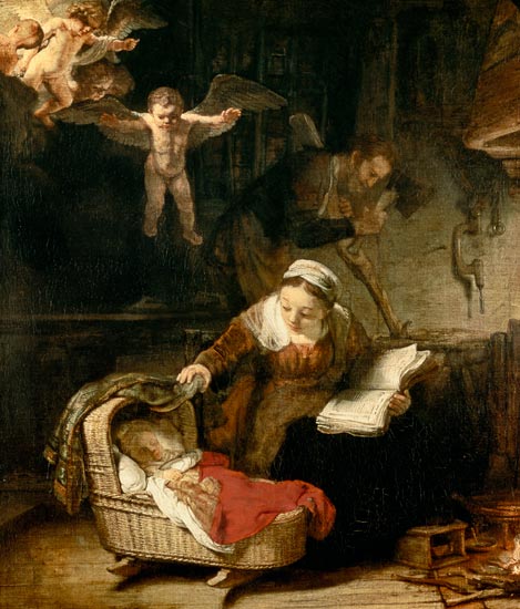 La famille sacrée avec les anges (détail) – Rembrandt van Rijn Rembrandt van Rijn 70x85