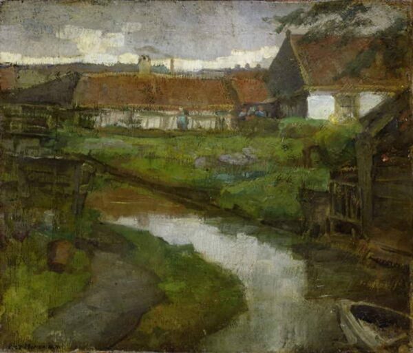 Ferme et fossé d’irrigation avec la proue d’un bateau à rames – Mondrian Piet Mondrian 85x75