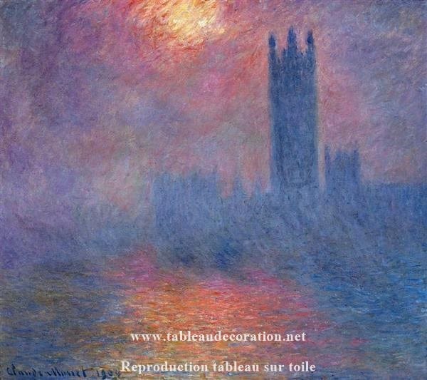 Londres, le Parlement. Trouée de soleil dans le brouillard – Tableau Monet Claude Monet 70x70