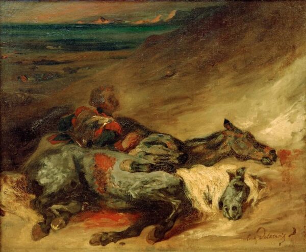 Les deux chevaux morts sur le champ de bataille – Eugène Delacroix Eugène Delacroix 85x75