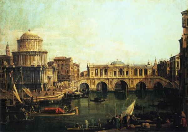 Capriccio du Grand Canal avec un pont imaginaire du Rialto et d’autres bâtiments – Giovanni Antonio Canal Giovanni Antonio Canal 105x70