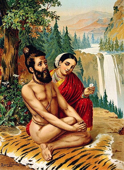 Menaka the nymph tempting the yogi – Raja Ravi Varma Raja Ravi Varma