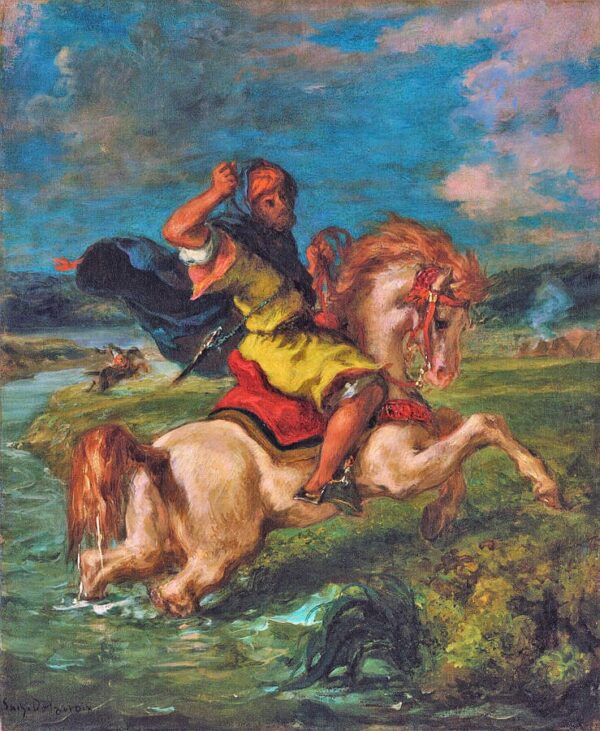 Cavalier marocain traversant un gué – Eugène Delacroix Eugène Delacroix 70x85