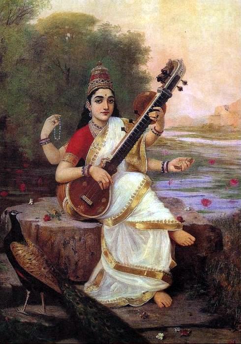 Peinture de la déesse Saraswati – Ravi Varmâ Raja Ravi Varma