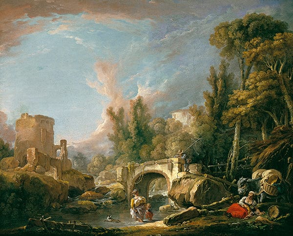 River Landscape with Ruin and Bridge – François Boucher François Boucher 85x75