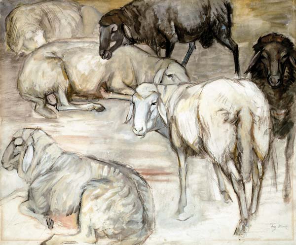 Troupeau de moutons I (Troupeau de moutons dans l’étable) – Franz Marc Franz Marc 70x85