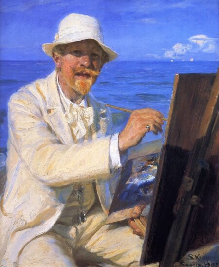 Autoportrait, assis près de son chevalet à la plage de Skagen – Peder Severin Kroyer Peder Severin Krøyer