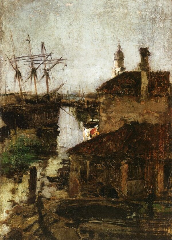 Ship and Dock, Venice – John Henry Twachtman John Henry Twachtman 70x105