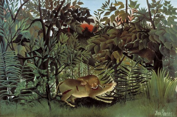 Le lion ayant faim se jette sur l’antilope – Henri Rousseau Henri Rousseau 105x70