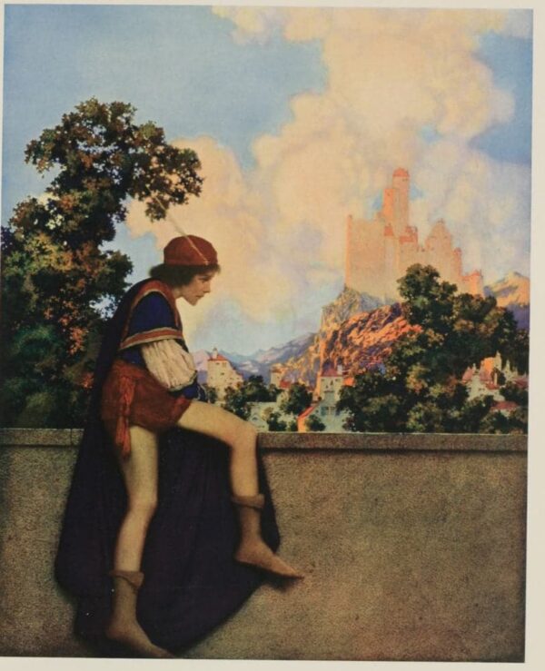 Le Knave of Hearts regarde Lady Violetta partir – Maxfield Parrish Maxfield Parrish