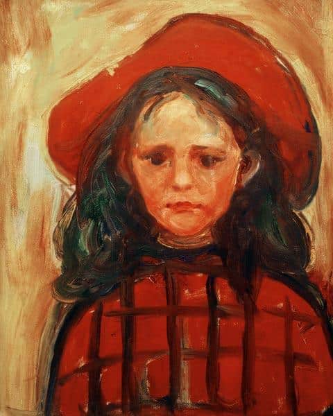 Fille en robe rouge à carreaux et chapeau rouge – Edvard Munch Edvard Munch 70x85