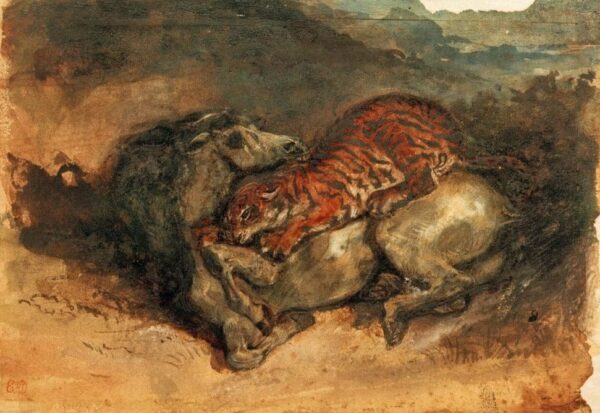 Tigre attaquant un cheval – Eugène Delacroix Eugène Delacroix 105x70